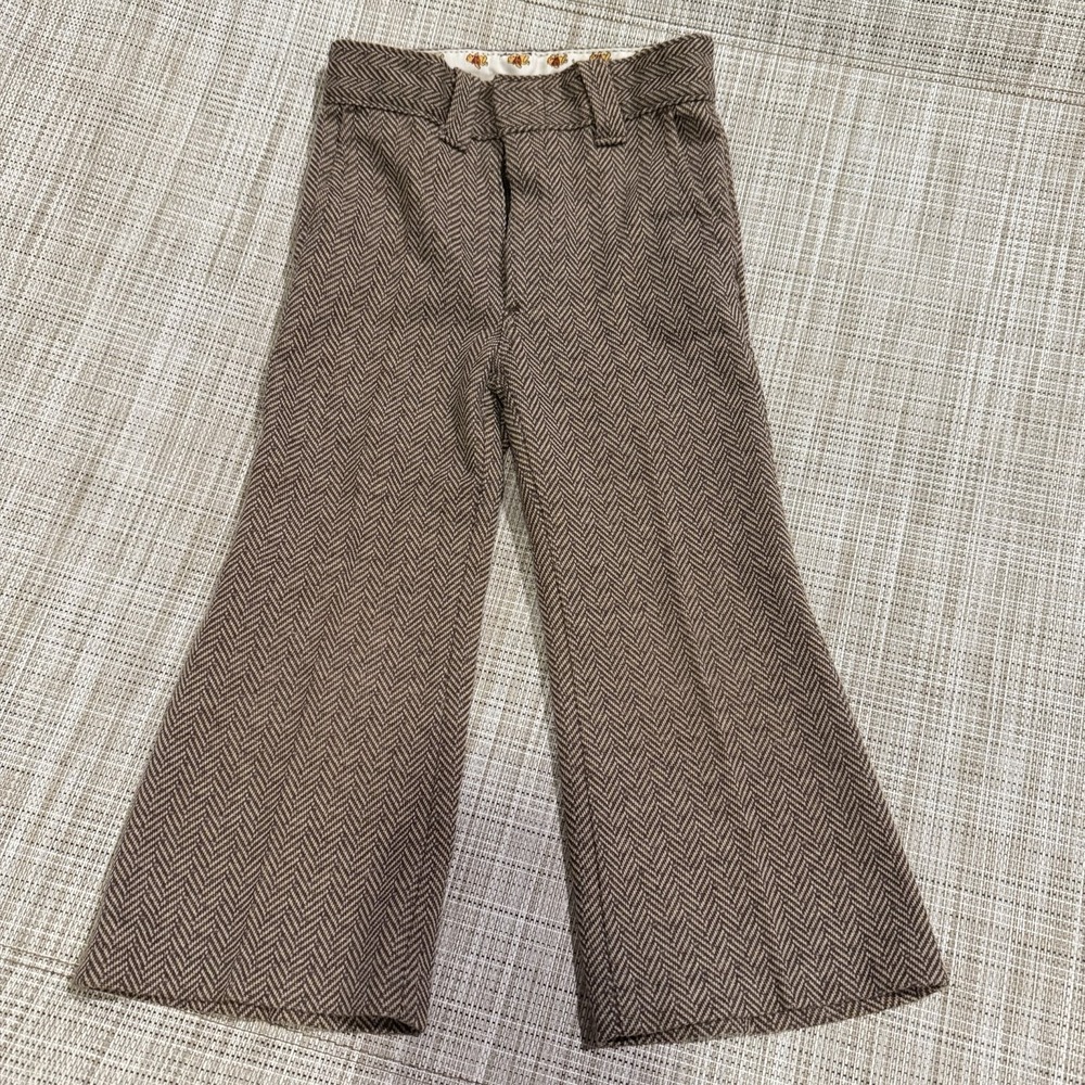 VINTAGE Sears Winnie Pooh Beige Plaid Flare Pants 70s Size 4 Toddler Perma Prest
